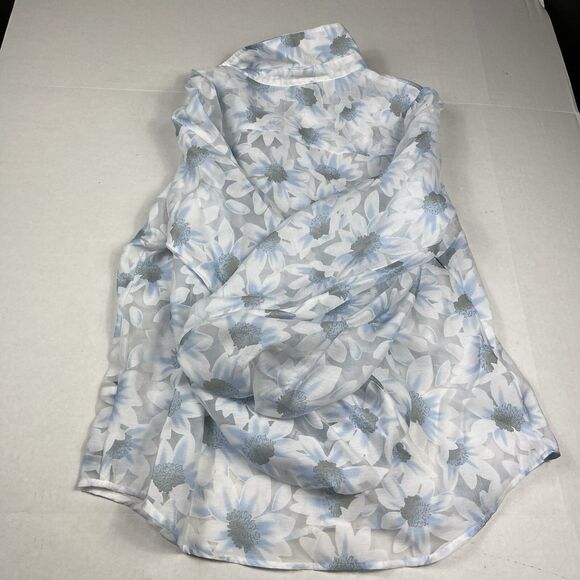 Boston Proper Floral Blouse Puff Sleeve Button Down Romantic Top Cottagecore L - Picture 10 of 12